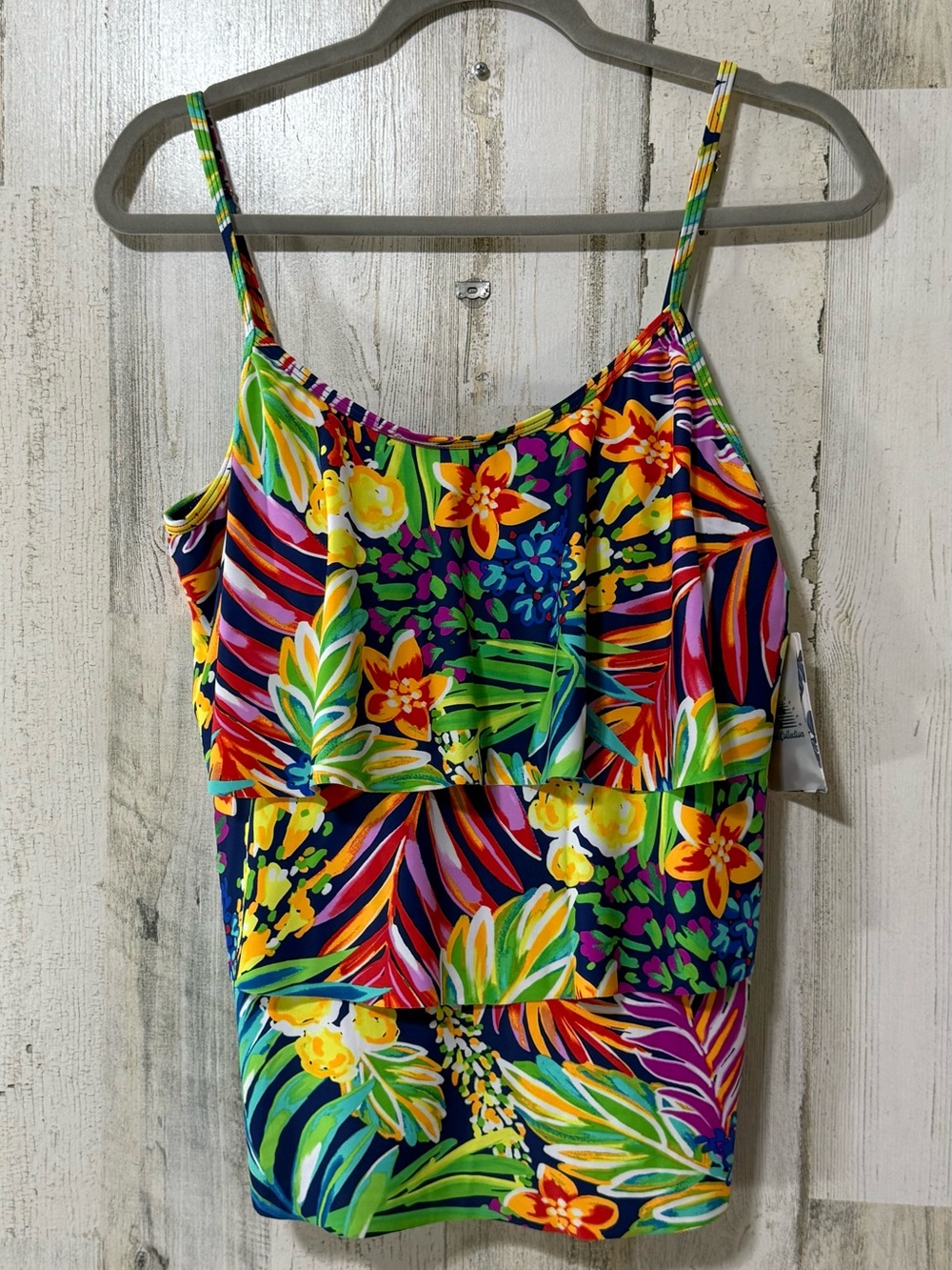 Tankini Top Tropical Floral Layered Swim With Support Brightly Colored NEW